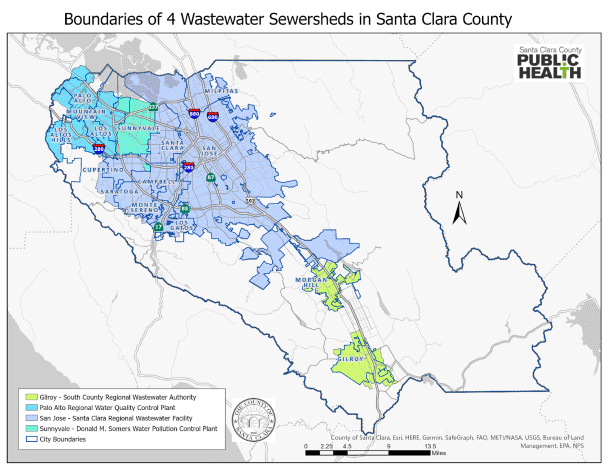 Boundaries of 4 Wastewater Sewer sheds in Santa Clara County