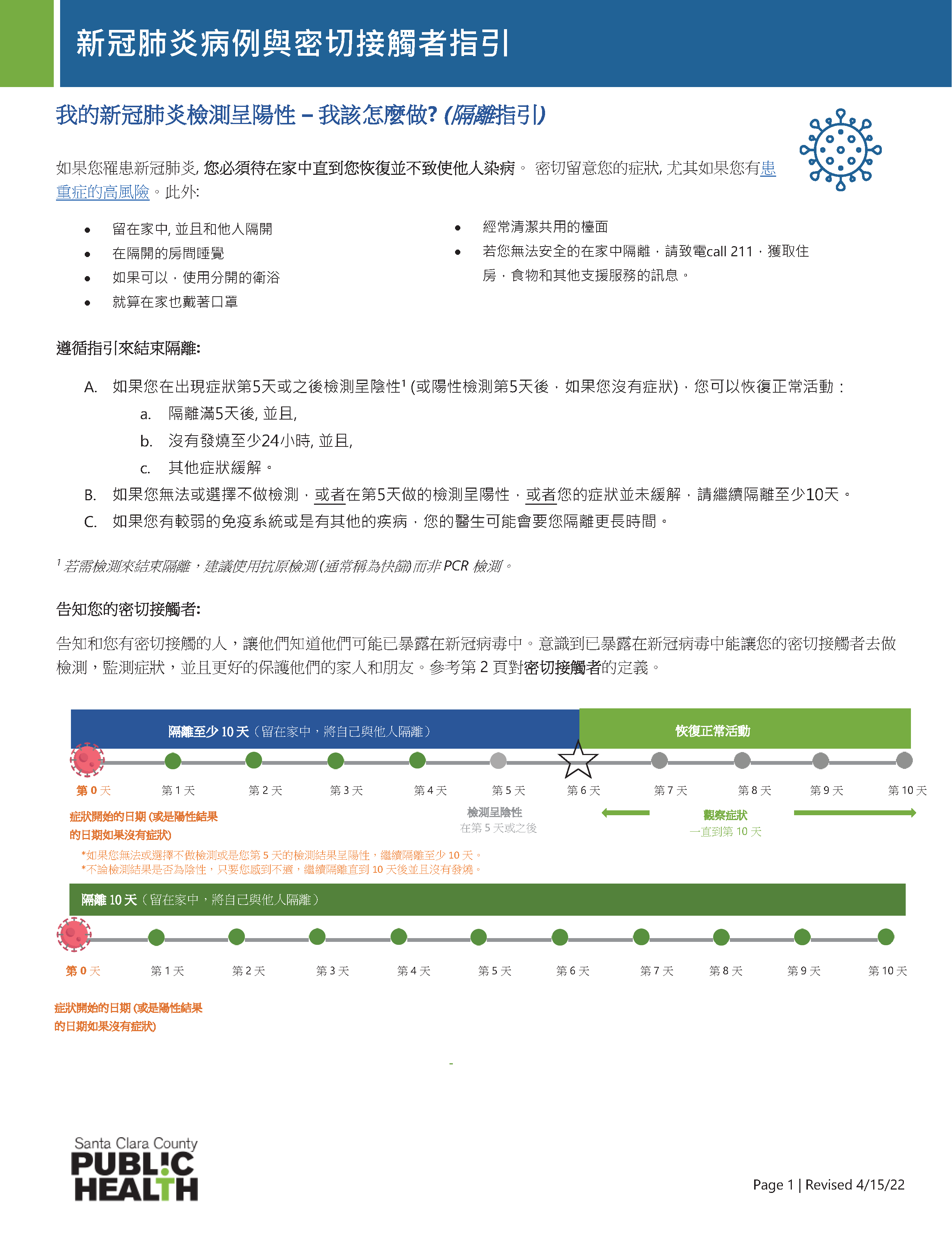 Home Isolation & Quarantine Guidelines p1 Chinese