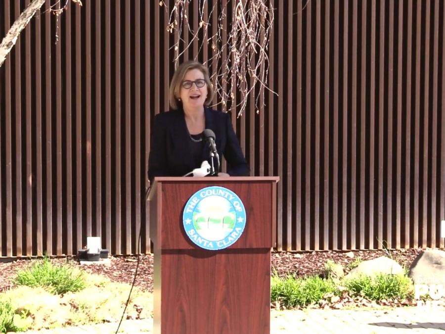 Dr. Sara Cody, Santa Clara County Health Officer, speaking at a press event